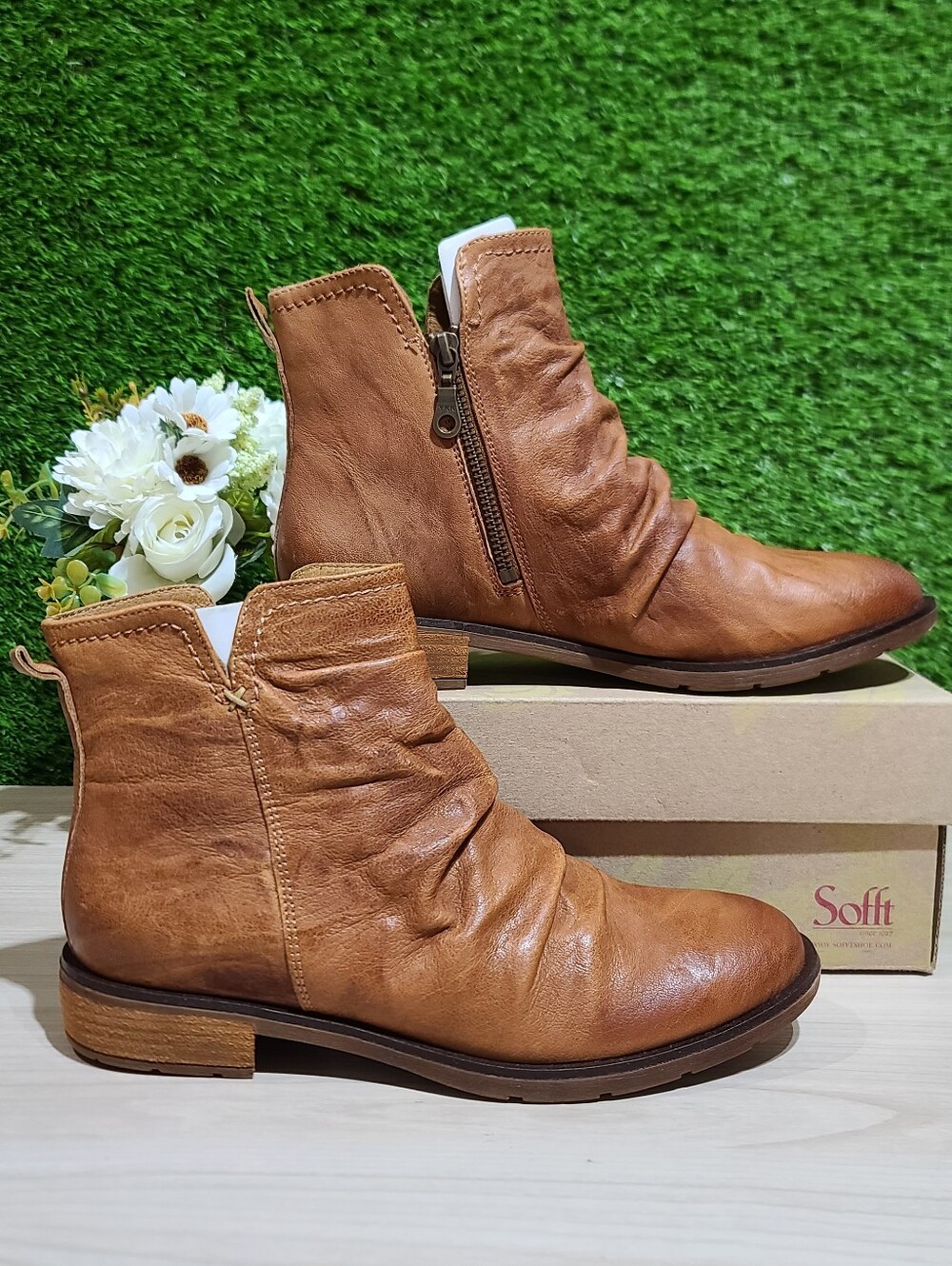 Sofft Beckie Ruched Bootie / Luggage US Women's 9 NEW